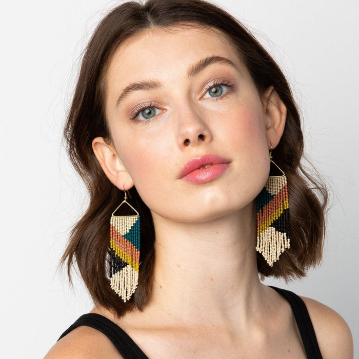 Peacock Rust Citron Fringe Earrings earring