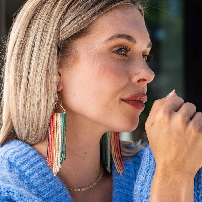 Emilie Vertical Stripe Beaded Fringe Earrings Port Earrings