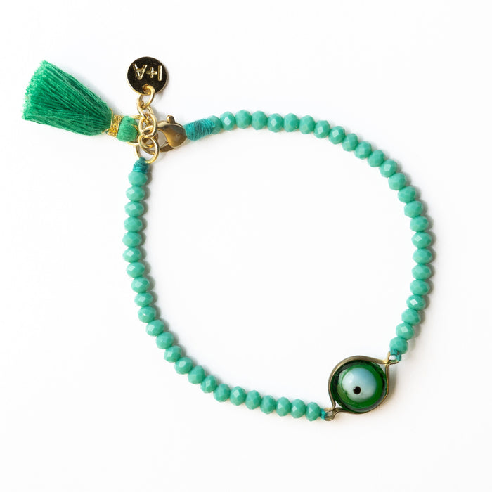 Emma Crystal Third Eye Bracelet With Clasp And Extension Green Clasp