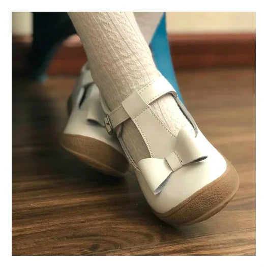 Emma White Bow T-Strap Mary Jane