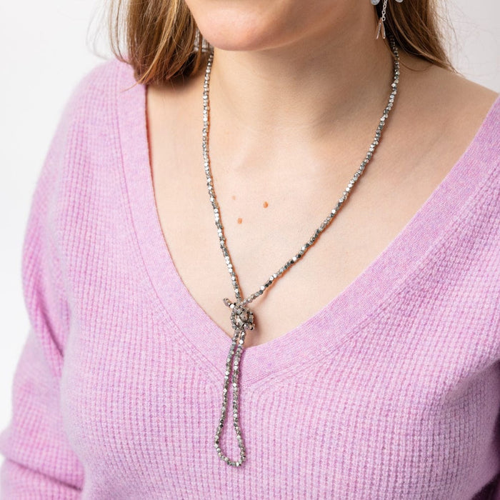 Erica Long Necklace Faceted Silver Beads Single Chain