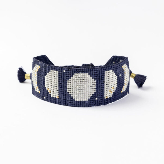 Erin Moon Phases Adustable Beaded Bracelet Navy Sliding Knot