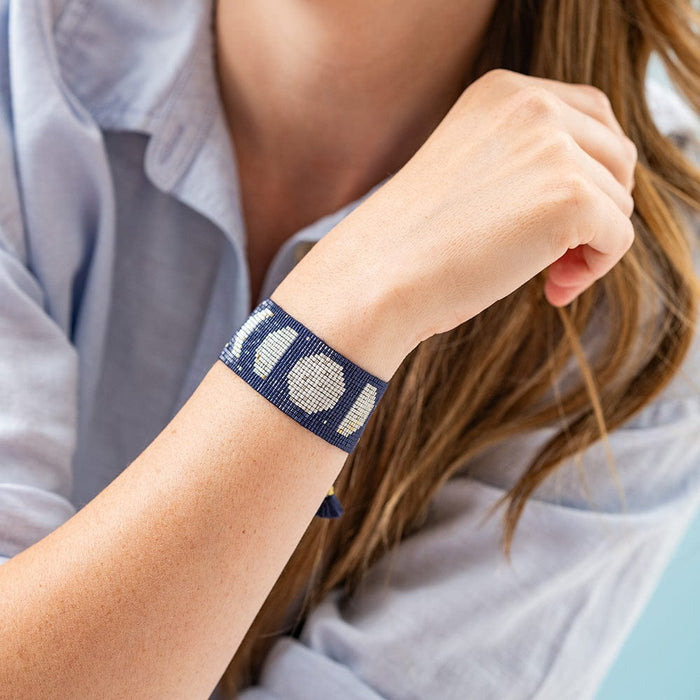 Erin Moon Phases Adjustable Beaded Bracelet Navy Sliding Knot