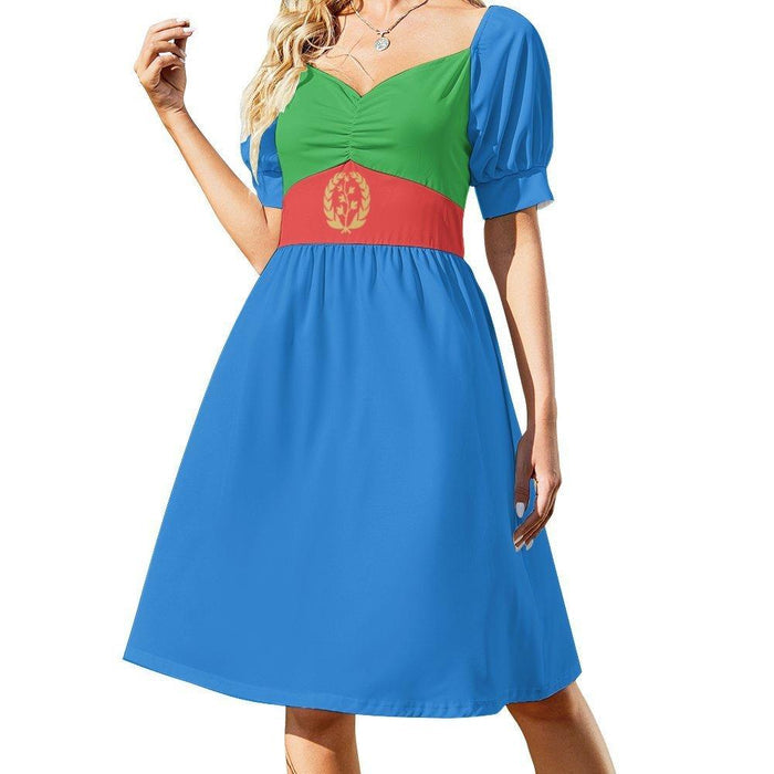 Eritrean Flag Mini Dress Sweetheart Neck Puff Sleeve  - Natna Shop