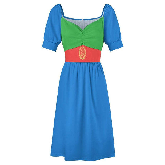 Eritrean Flag Mini Dress Sweetheart Neck Puff Sleeve ARB271 - Natna Shop