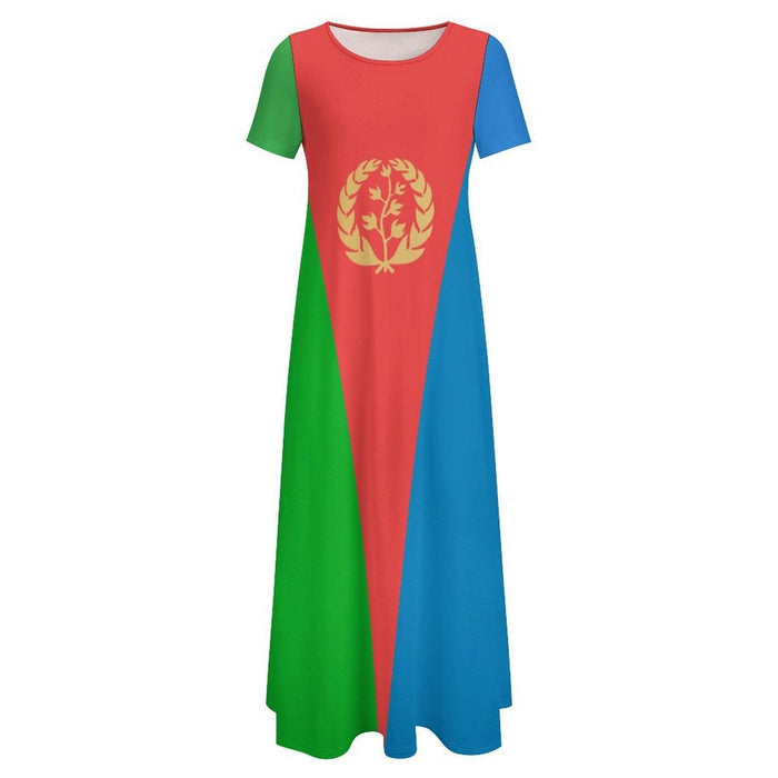 Eritrean Flag Round neck short sleeve dress Short Sleeve Round-Neck Long Dress - Natna Shop