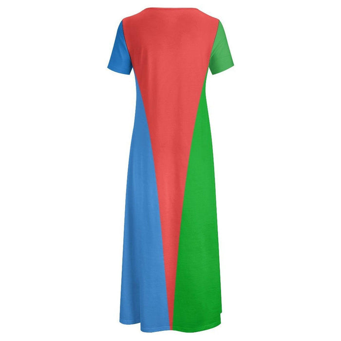 Eritrean Flag Round neck short sleeve dress Short Sleeve Round-Neck Long Dress - Natna Shop