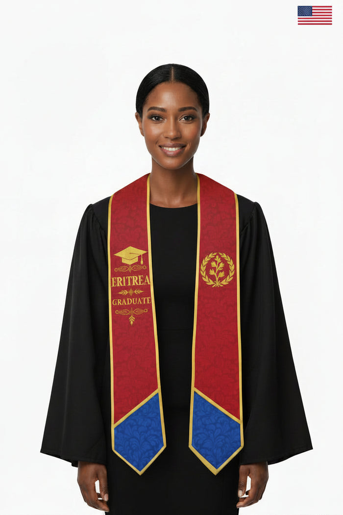 Eritrean graduation stole worn with black graduation gown