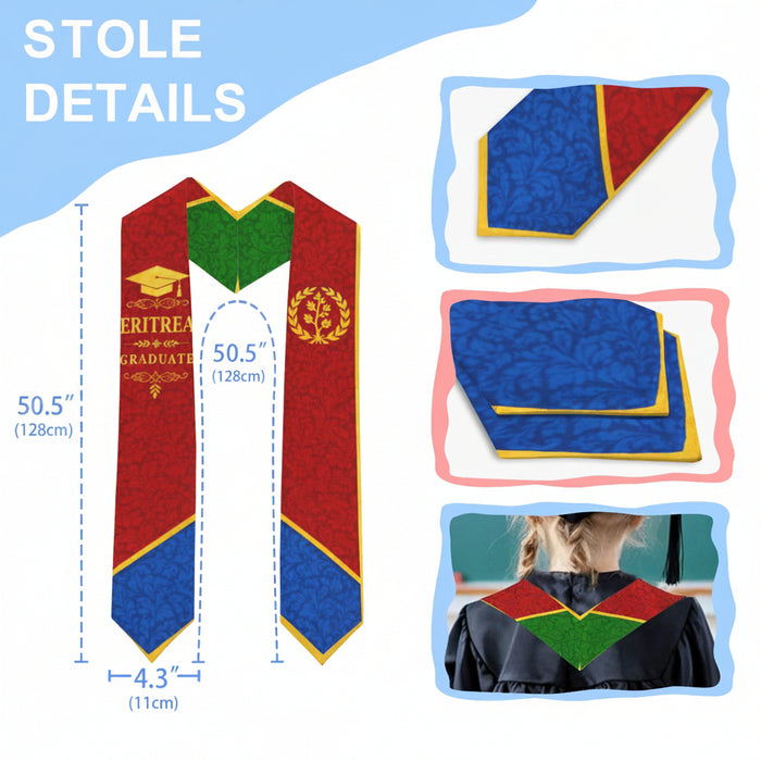 Graduation stole with color blocks and measurements on a white background
