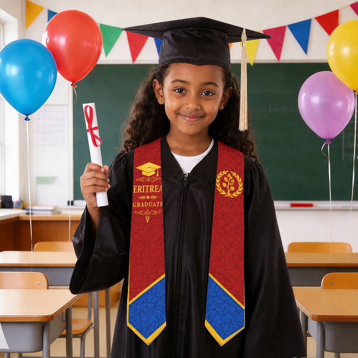 Eritrea Girl graduate sash for children with red blue green and gold design