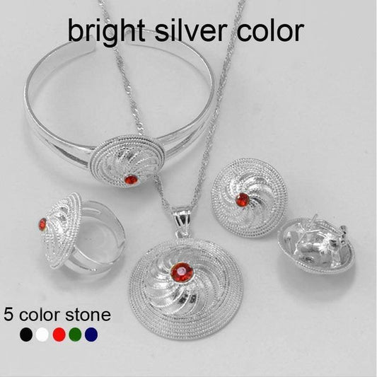 Ethiopian Silver Color Jewelry Set Pendant Chain - Natna Shop