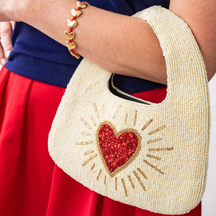 Evelynn Heart Beaded Hobo Bag Hobo
