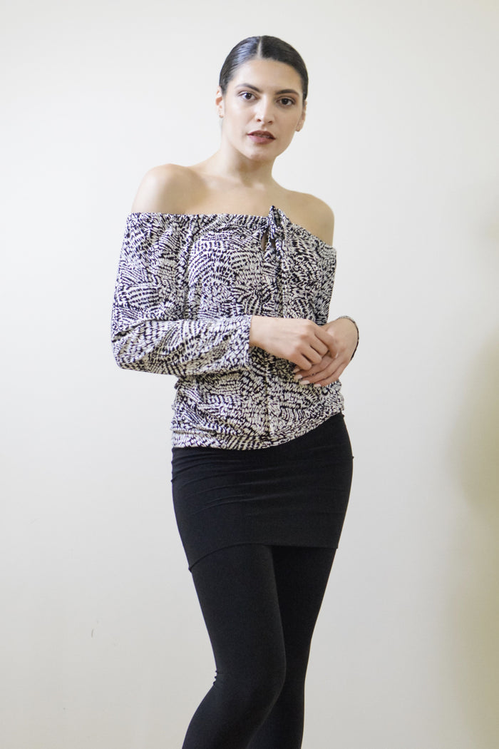 Evermore Dress in Black White Feather print
