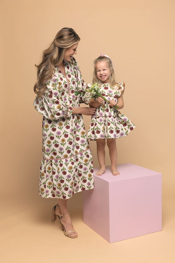 Fall Multi Floral Ruffle Dress