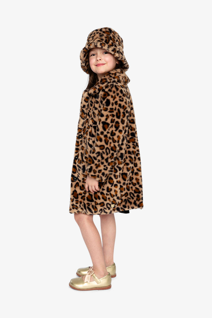 Child wearing Deux par Deux long faux fur coat in brown leopard print, view 4