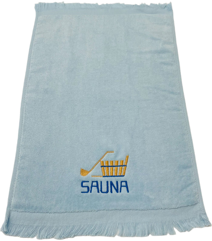 Finger tip towel - Sauna Bucket with Ladle on Light Blue