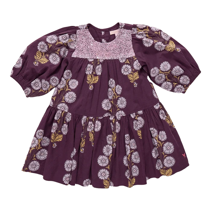 Fiona Dress Plum Buttercup Floral