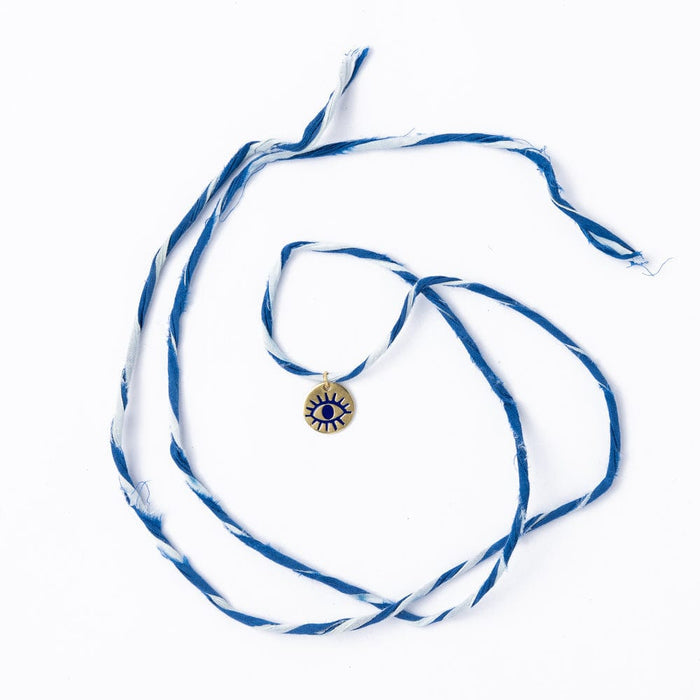 Fiona Twisted Wrap Bracelet With Eye Charm Blue White Wrap