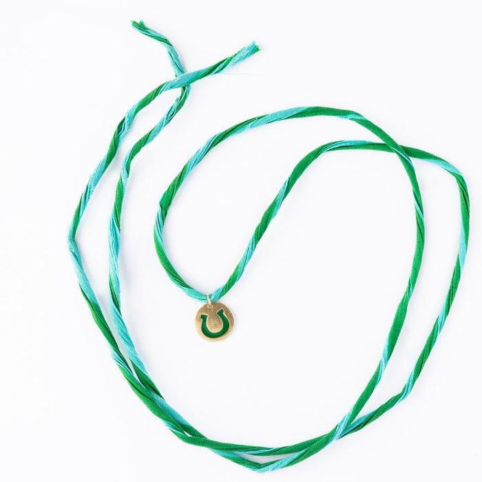 Fiona Twisted Wrap Bracelet With Horseshoe Charm Green Blue Wrap