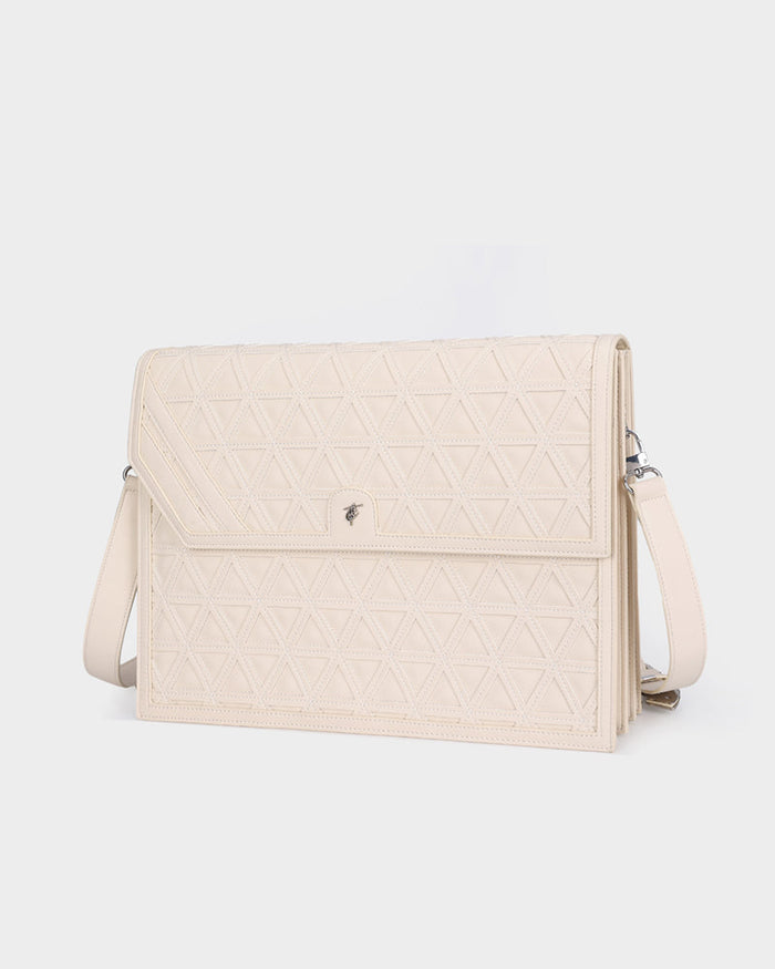 Woven Laptop Bag in Cream White