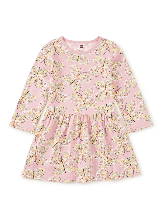 Floral Butterfly Long Sleeve Skirted Dress
