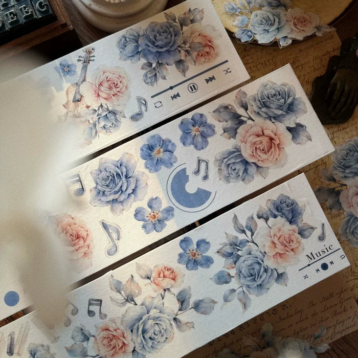 Floral Decorative Tape Rolls- Muted Blue Aura