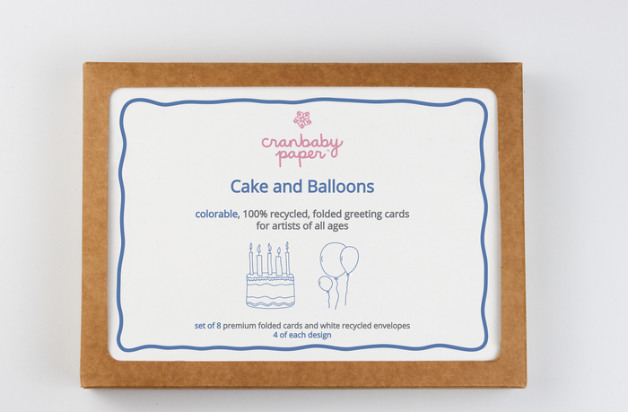 Folded Greeting Cards - Cake & Balloons (set of 8)