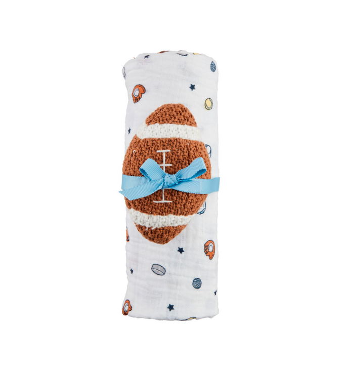 Football Swaddle and Rattle Set