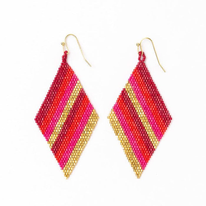 Frida Diagonal Ombre Stripes Beaded Earrings Hot Pink Dangle