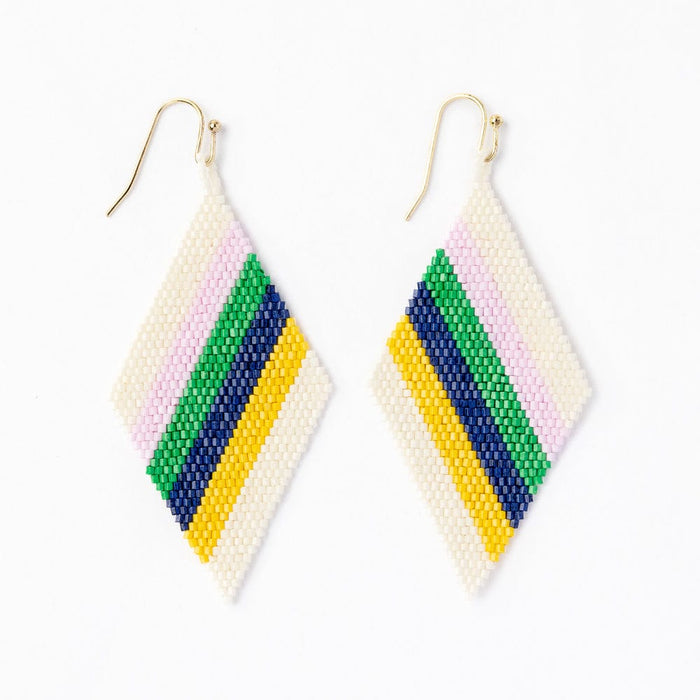Frida Diagonal Uniform Stripe Beaded Earrings Lavender Green Drop