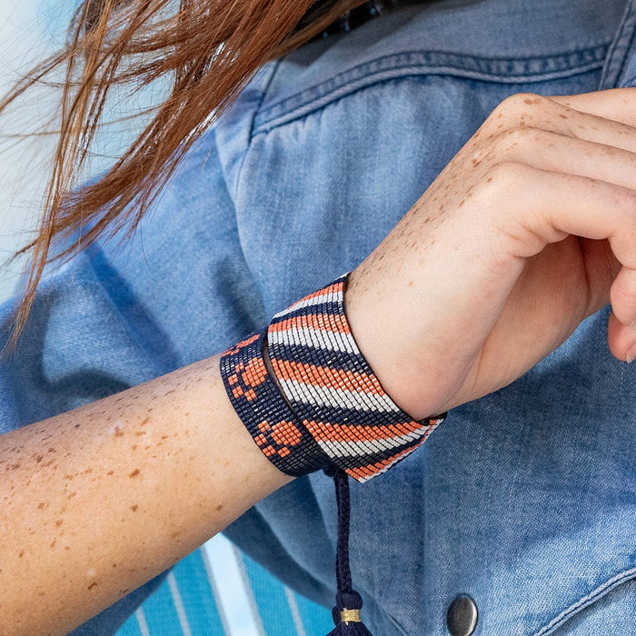 Gabby Game Day "Paw Prints" Adjustable Beaded Bracelets Navy and Orange