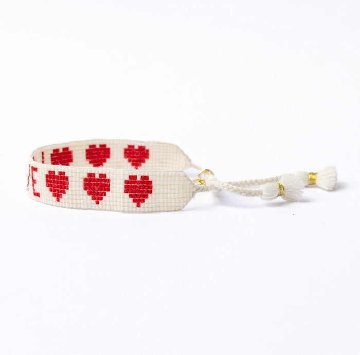 Gabby "Love" Adjustable Beaded Bracelet White + Red Sliding Knot