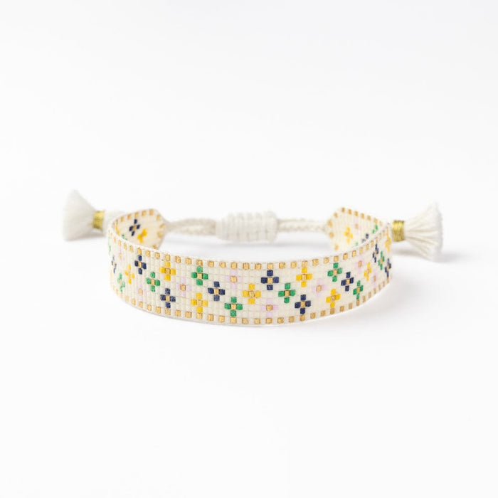 Gabby Mini Floral Adjustable Beaded Bracelet Ivory Sliding Knot