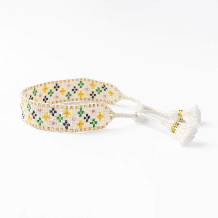 Gabby Mini Floral Adjustable Beaded Bracelet Ivory Sliding Knot