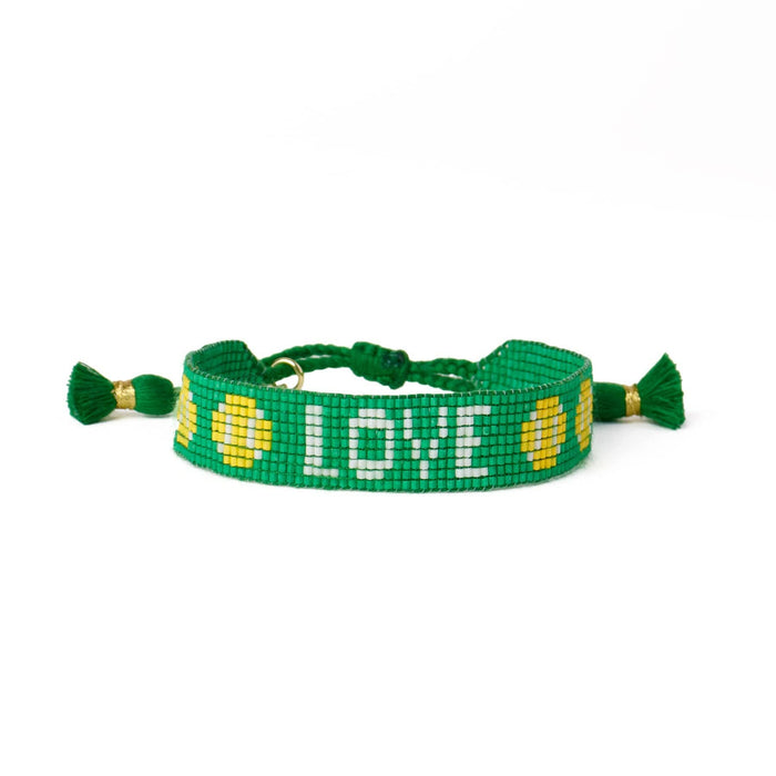 Gabby Tennis "Love" Adjustable Beaded Bracelet Kelly Green Sliding Knot