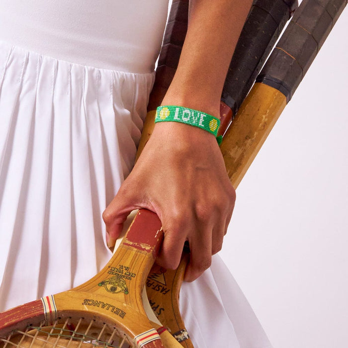 Gabby Tennis "Love" Adjustable Beaded Bracelet Kelly Green Sliding Knot