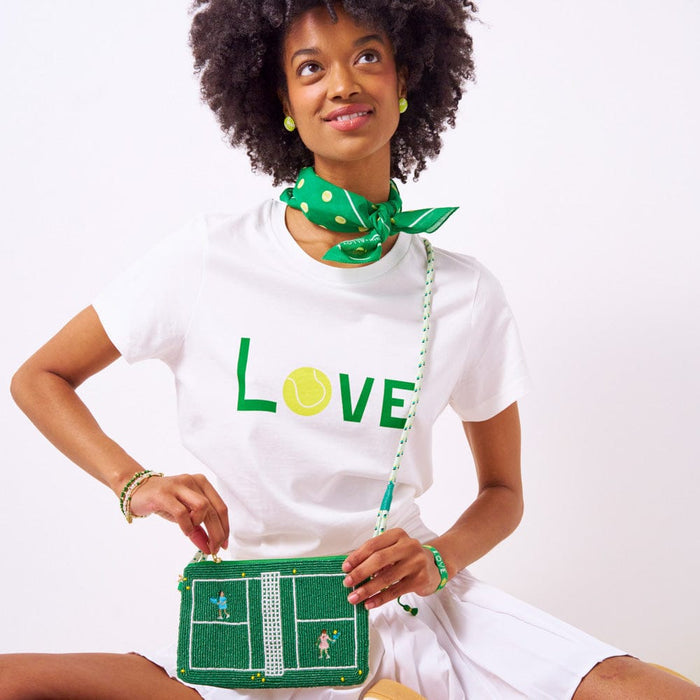 Gabby Tennis "Love" Adjustable Beaded Bracelet Kelly Green Sliding Knot
