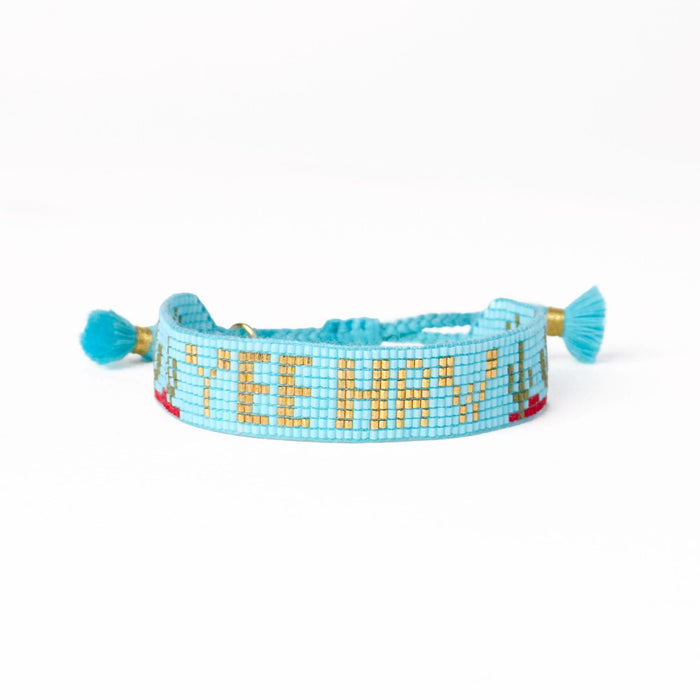 Gabby "Yee Haw" With Cactus Adjustable Beaded Bracelet Light Blue Sliding Knot