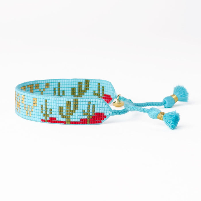 Gabby "Yee Haw" With Cactus Adjustable Beaded Bracelet Light Blue Sliding Knot