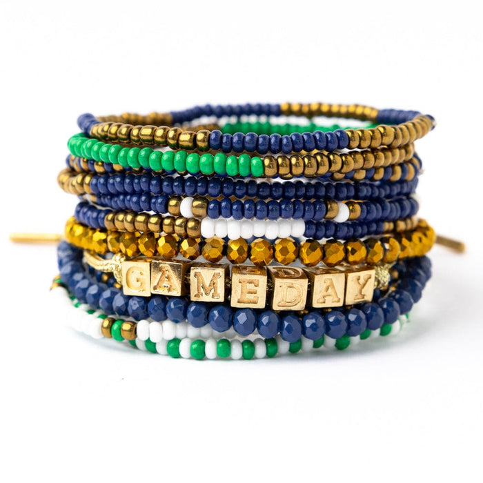 Game Day 11-Strand Bracelet Set Blue, Gold + Green Stack