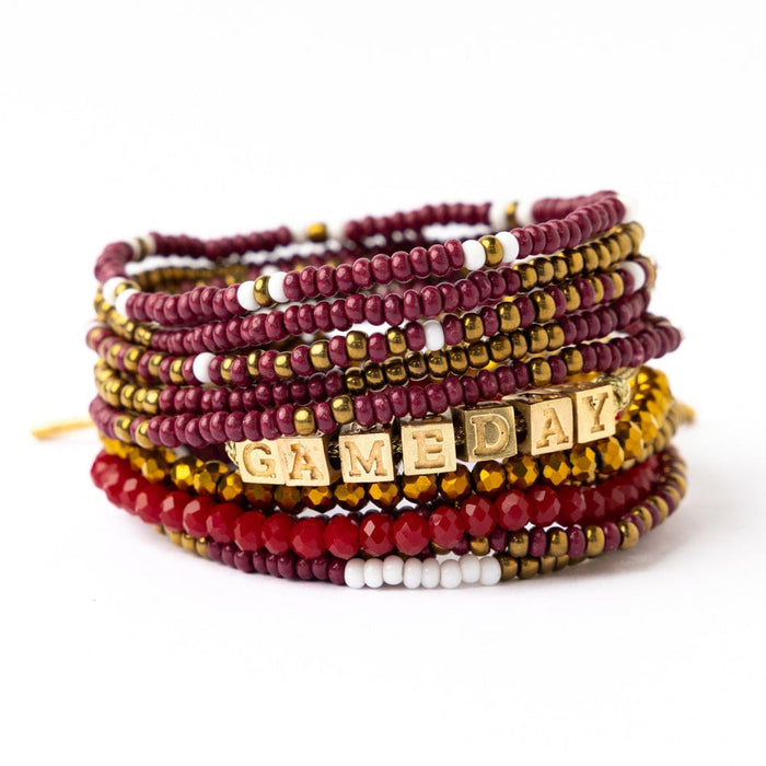 Game Day 11-Strand Bracelet Set Garnet + Gold Stack