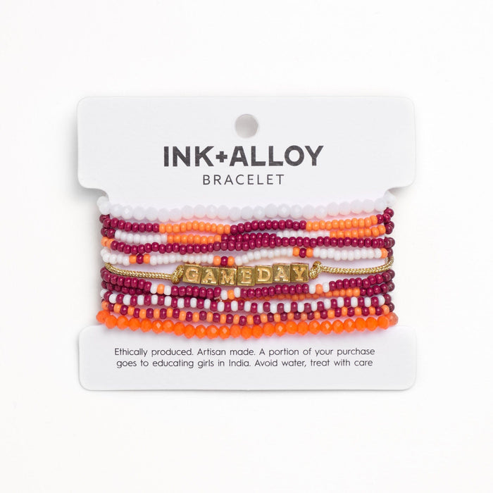 Game Day 11-Strand Bracelet Set Maroon + Orange Stack