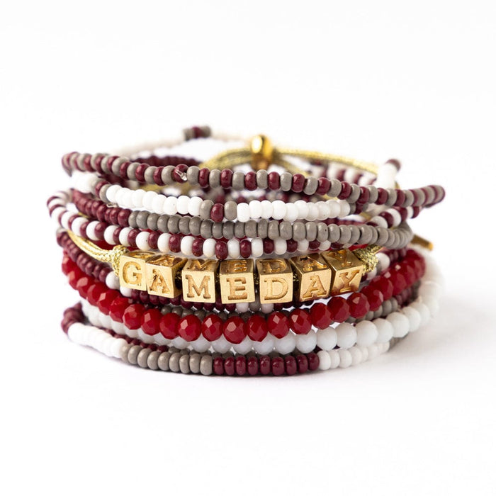 Game Day 11-Strand Bracelet Set Maroon + White Stack