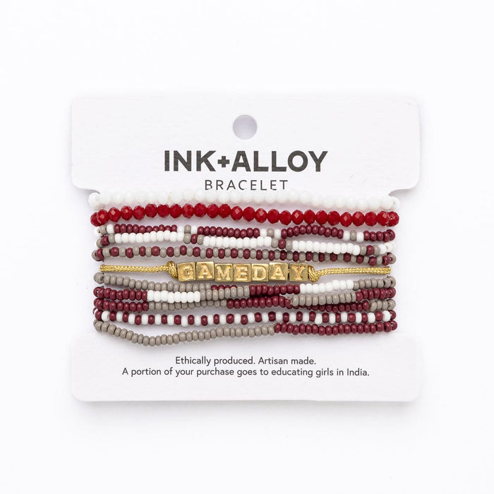 Game Day 11-Strand Bracelet Set Maroon + White Stack