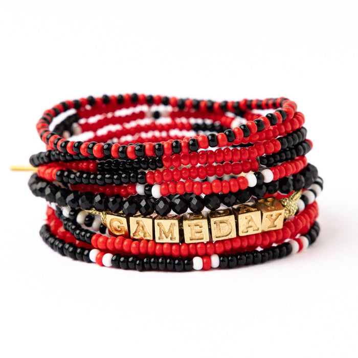 Game Day 11-Strand Bracelet Set Red + Black Stack