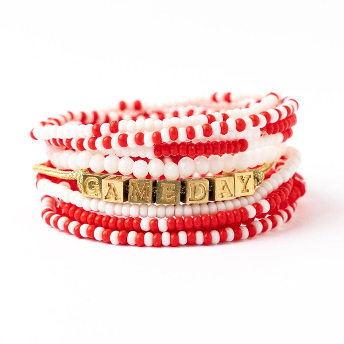 Game Day 11-Strand Bracelet Set Crimson + Cream Stack