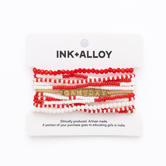Game Day 11-Strand Bracelet Set Crimson + Cream Stack