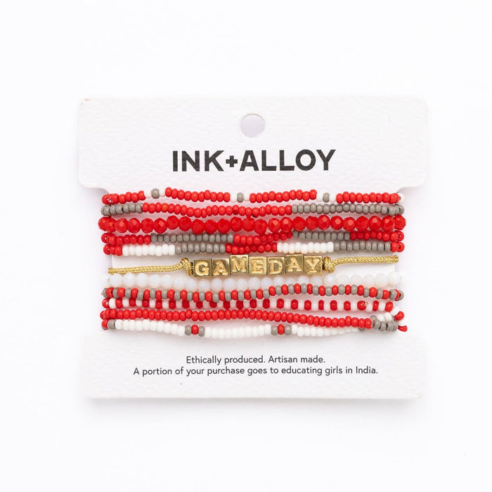 Game Day 11-Strand Bracelet Set Scarlet + Gray Stack