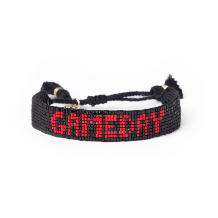 Game Day Adjustable Beaded Bracelet Black + Red Sliding Knot