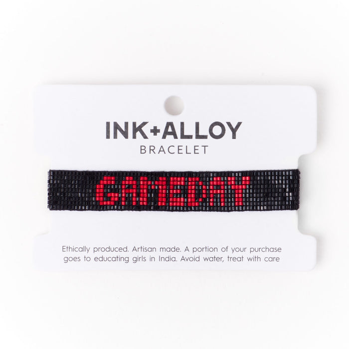 Game Day Adjustable Beaded Bracelet Black + Red Sliding Knot